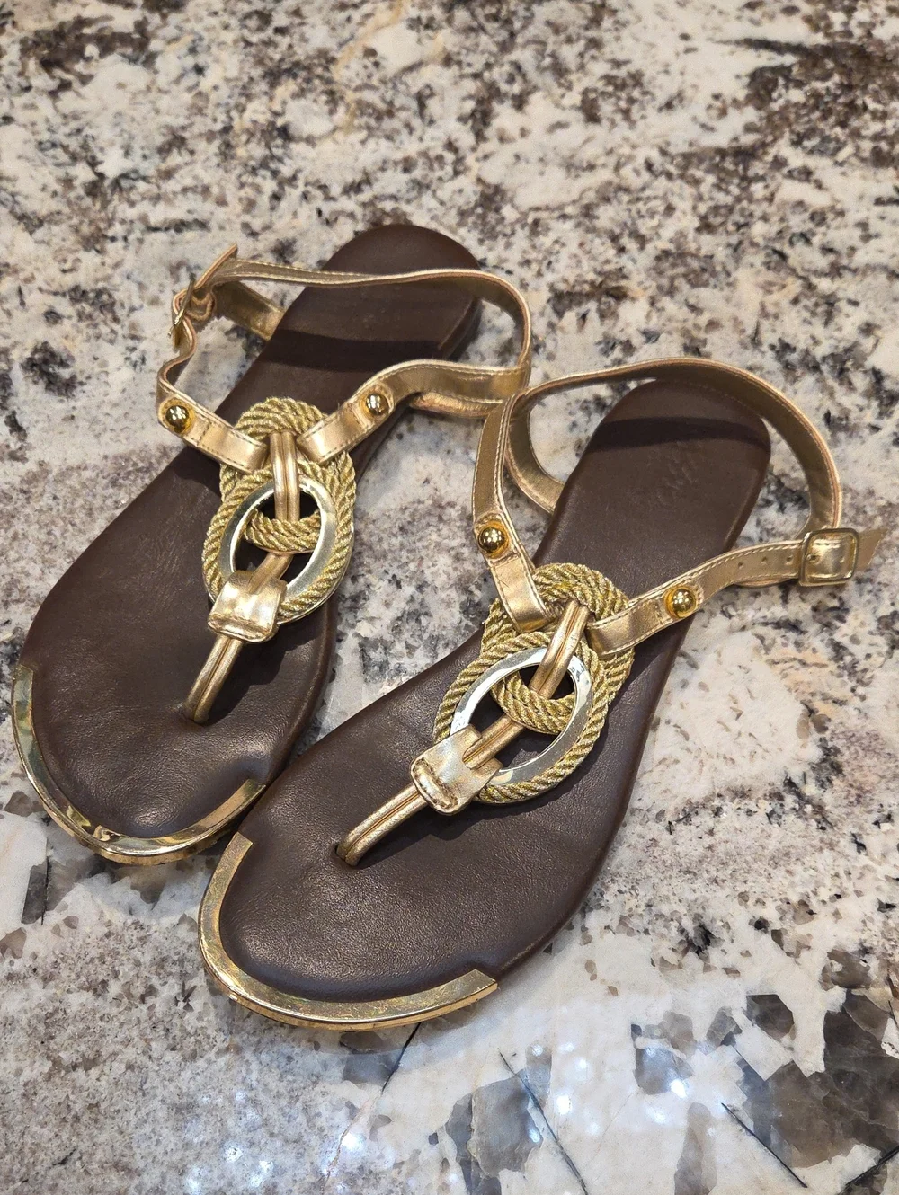 Mossimo Target Gold Rope-Accent Women's T-Strap Sandals 7m - Picture 1 of 8